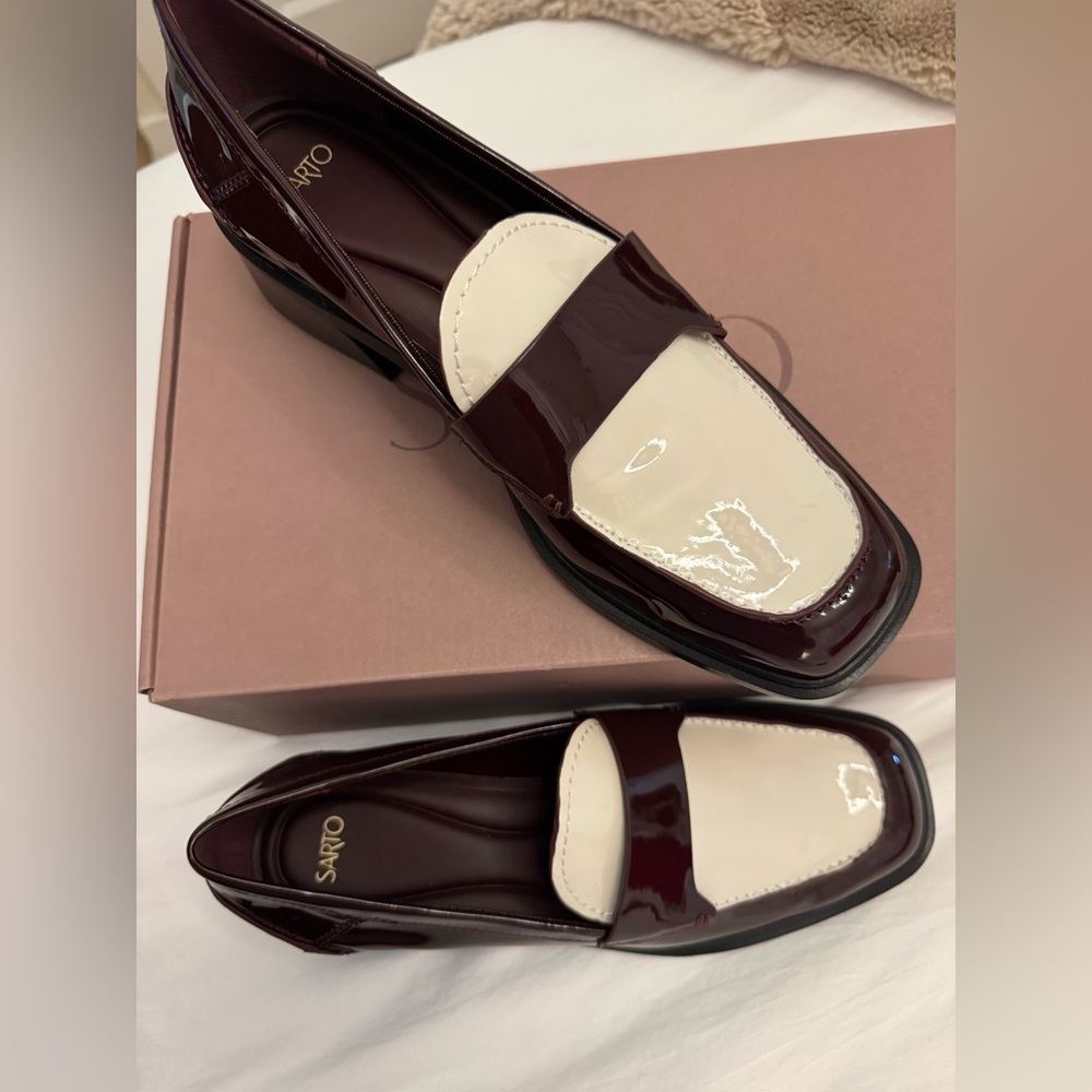 NWT!! Sarto Burgundy and Cream Patent Loafer
